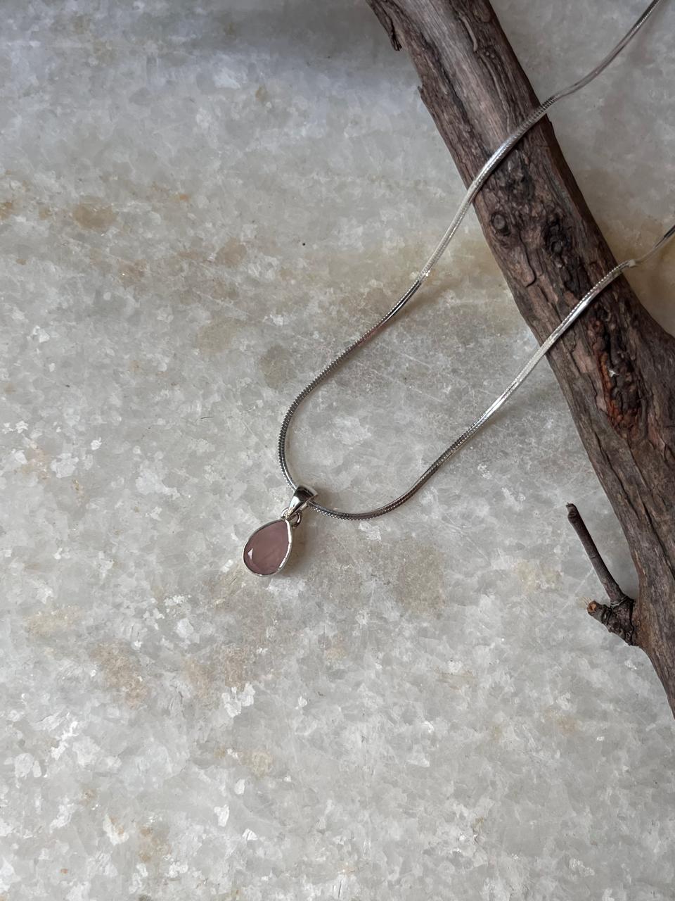 Rose Quartz Pear/ Drop 925 Sterling Silver Unisex Pendant