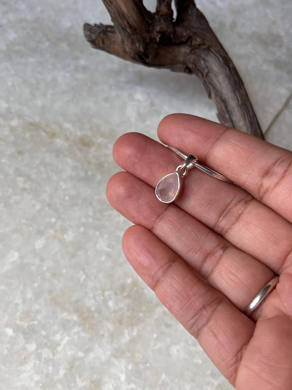 Rose Quartz Pear/ Drop 925 Sterling Silver Unisex Pendant