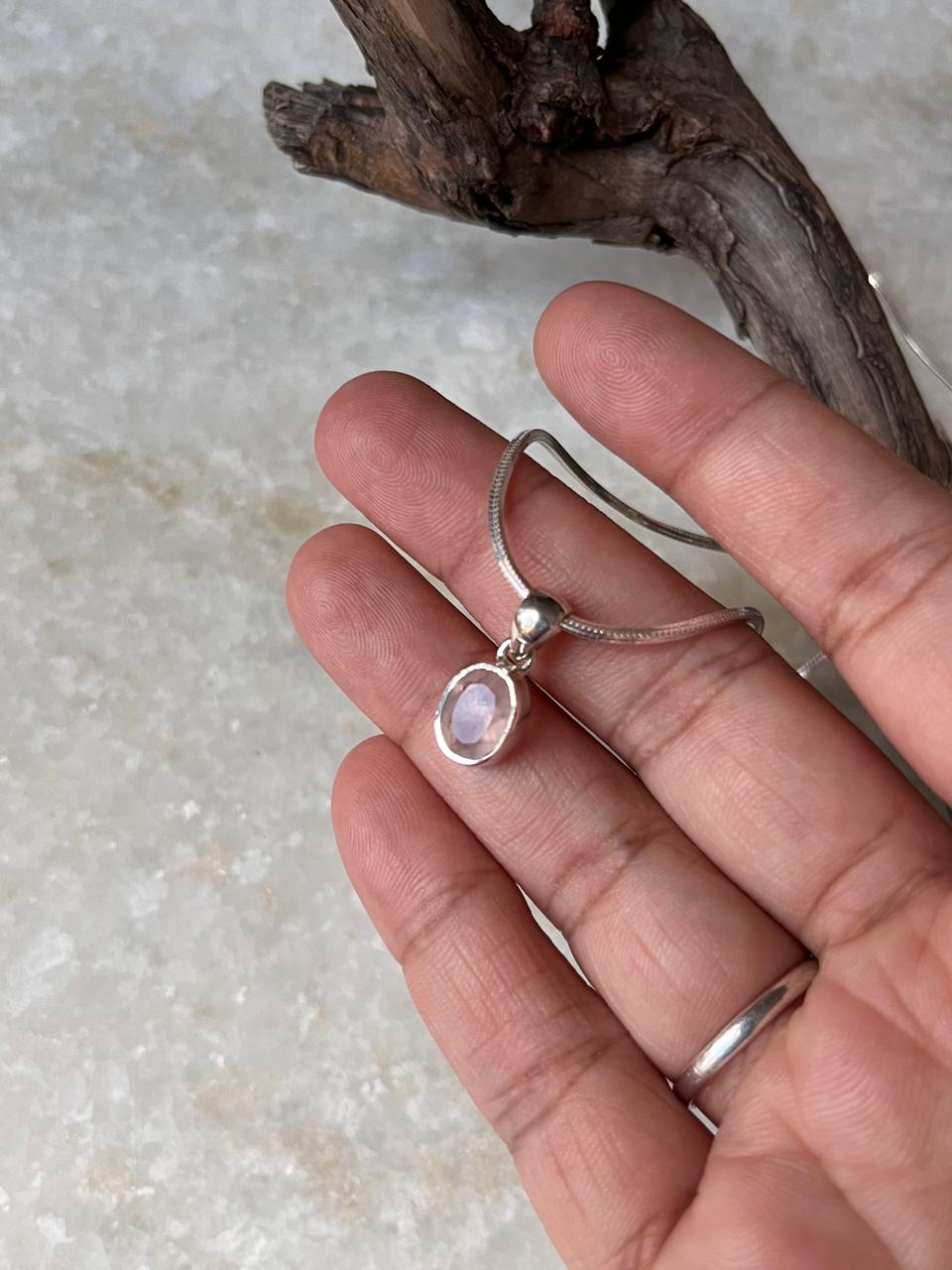 Rose Quartz Oval 925 Sterling Silver Pendant