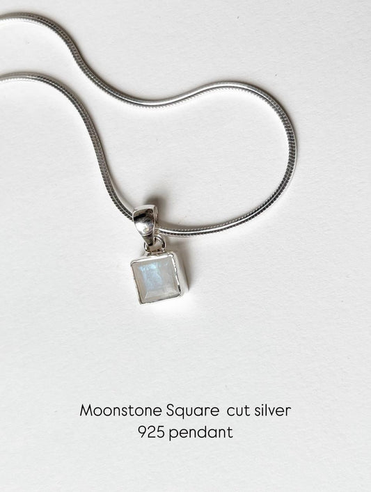 Moonstone Square 925 Sterling Silver Unisex Pendant