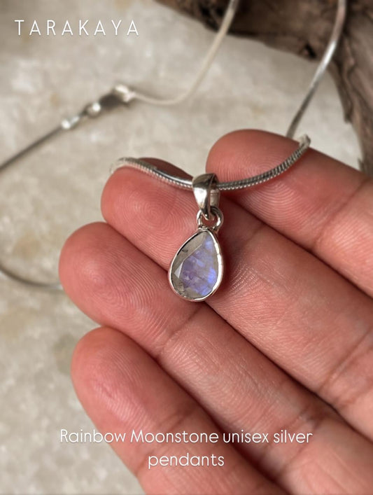 Natural Moonstone Pear Cut Pendant in 925 Silver  