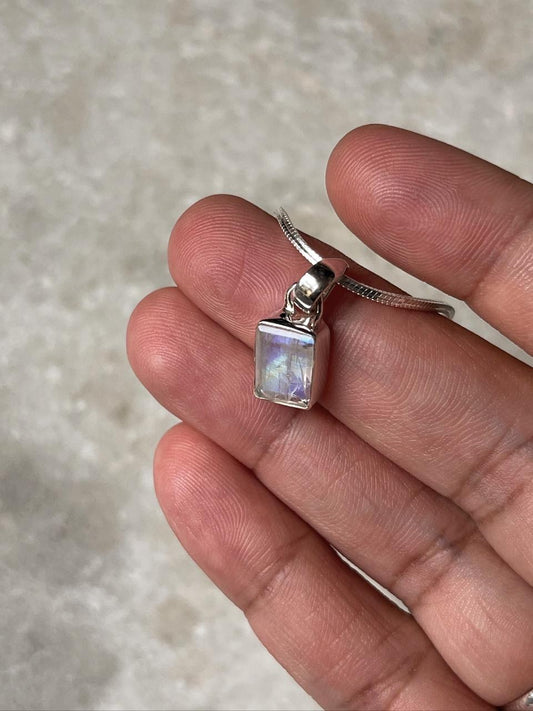 Sterling Silver Pendant with Flashy Rectangular Moonstone