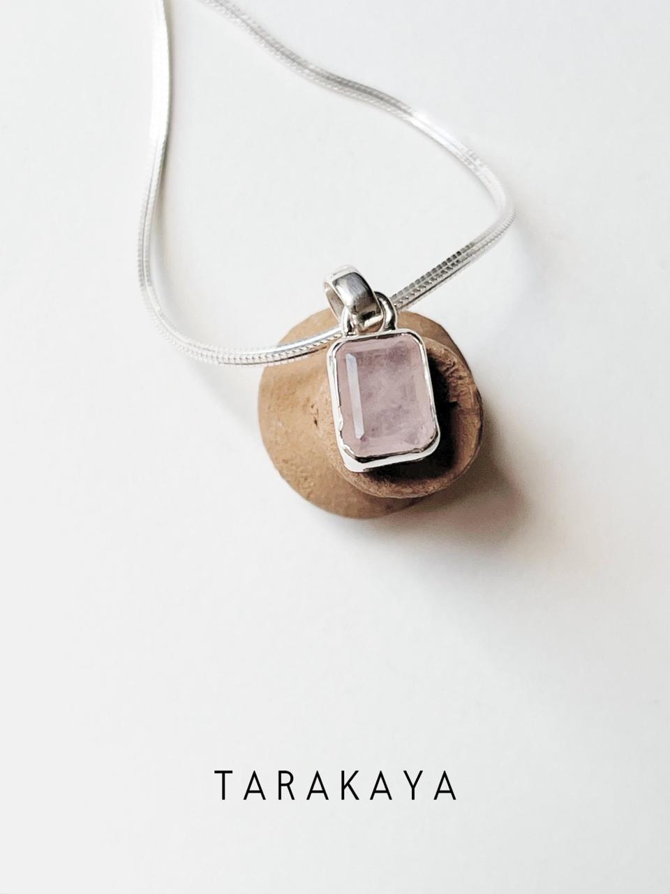Handcrafted Rose Quartz Rectangle Pendant 925 Silver  