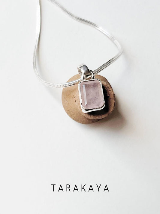 Handcrafted Rose Quartz Rectangle Pendant 925 Silver  
