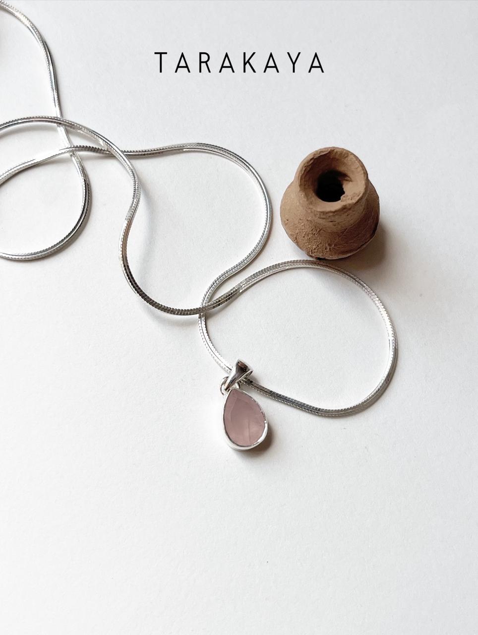 Rose Quartz Pear/ Drop 925 Sterling Silver Unisex Pendant