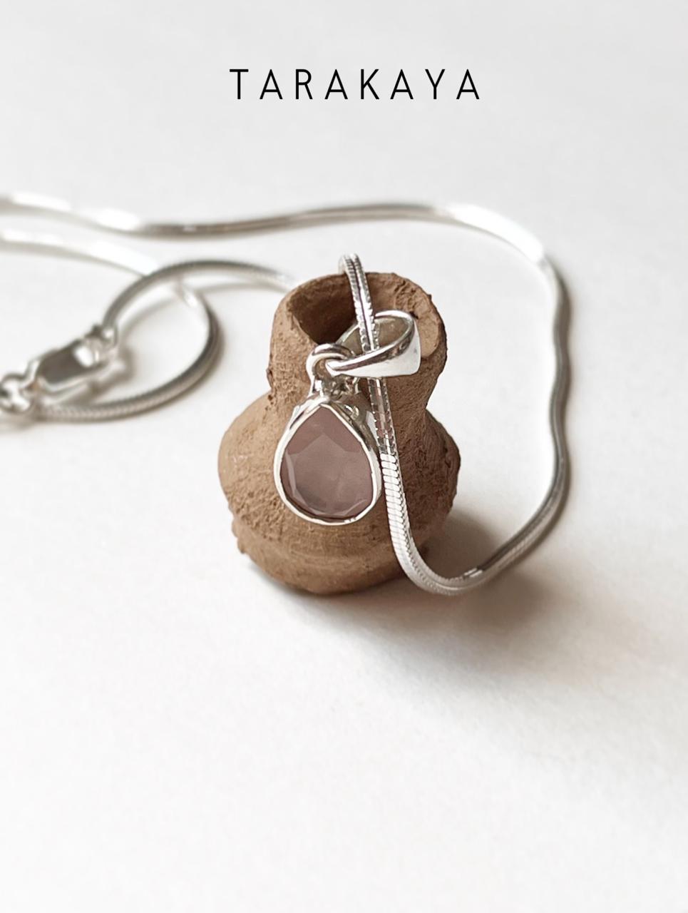 Rose Quartz Pear/ Drop 925 Sterling Silver Unisex Pendant