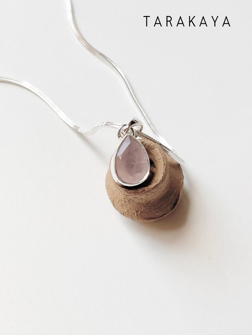 Rose Quartz Pear/ Drop 925 Sterling Silver Unisex Pendant