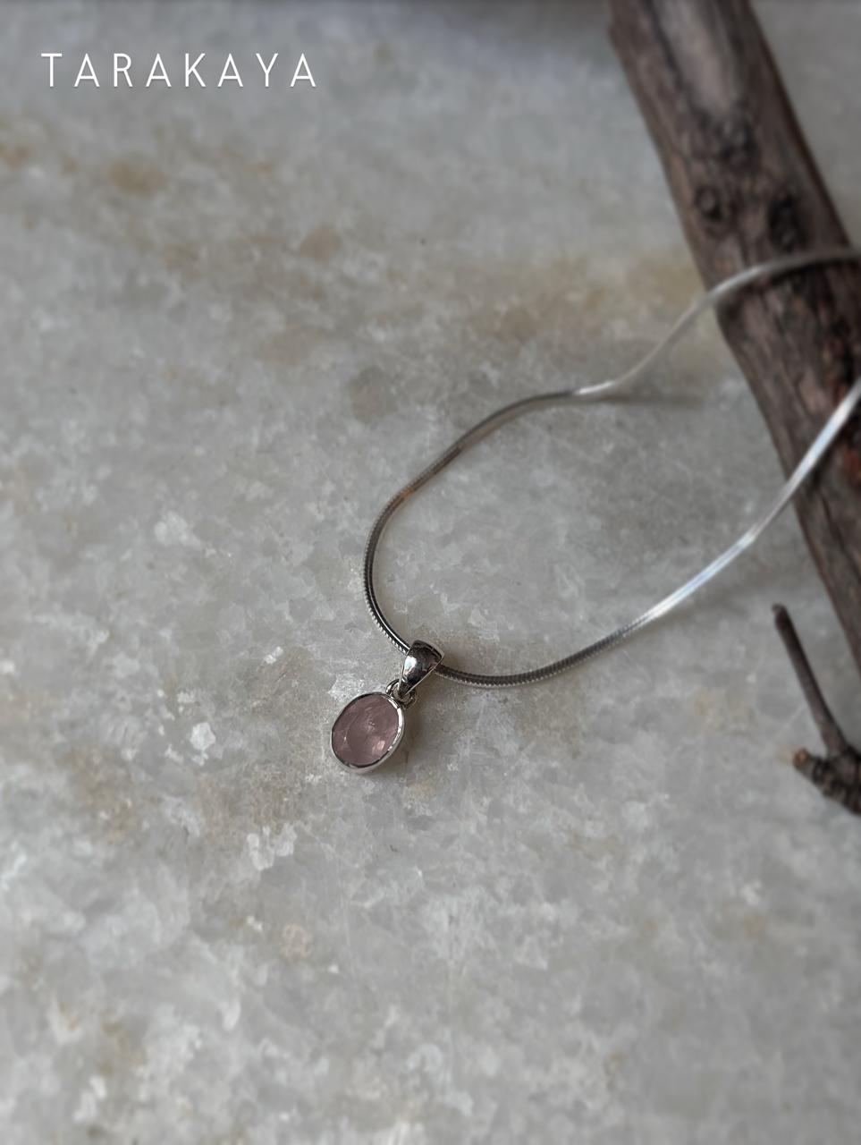 Rose Quartz Oval 925 Sterling Silver Pendant