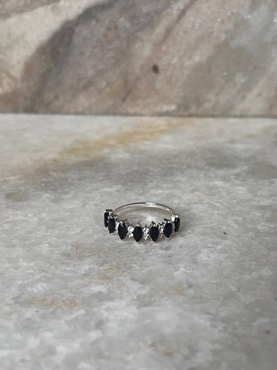 Elysian Stack Black Spinel & White Topaz 925 Sterling Silver Ring
