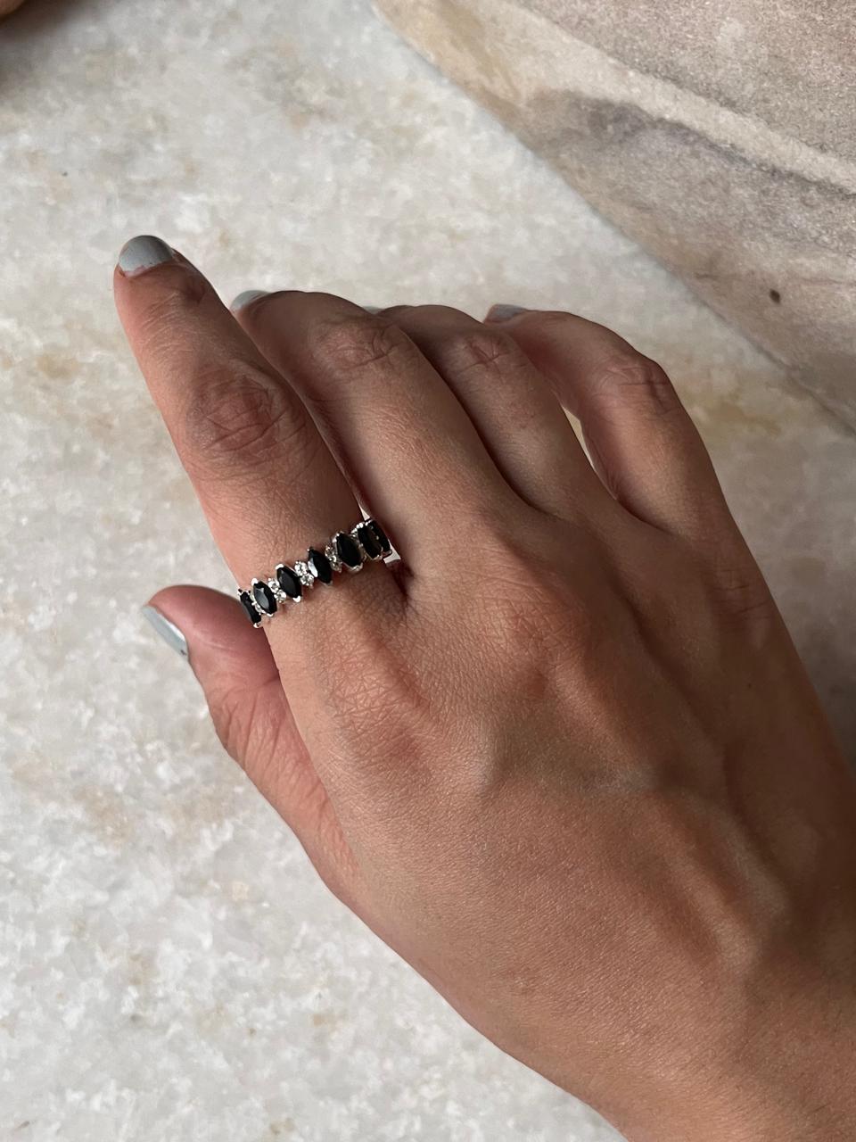 Elysian Stack Black Spinel & White Topaz 925 Sterling Silver Ring