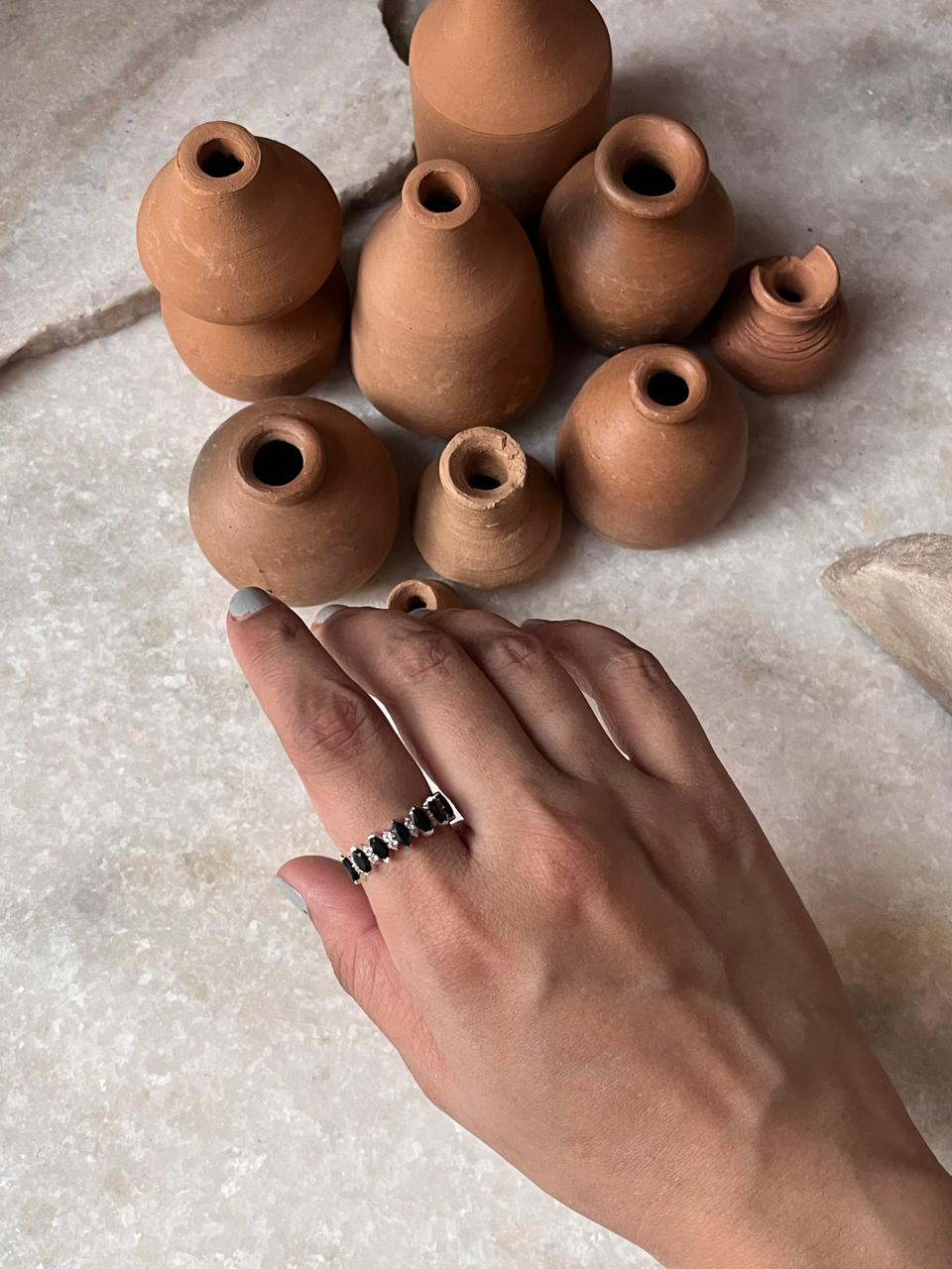 Elysian Stack Black Spinel & White Topaz 925 Sterling Silver Ring