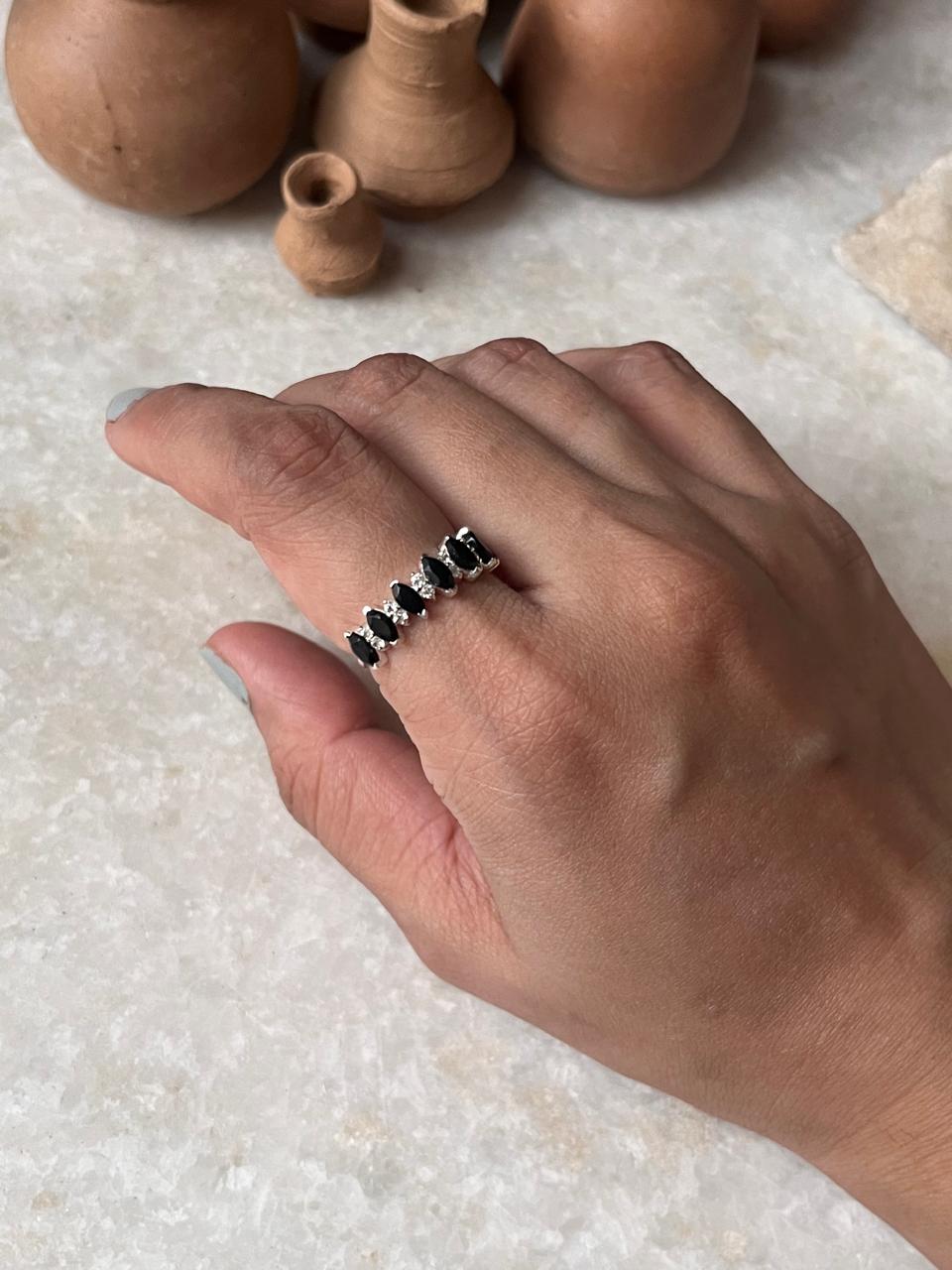 Elysian Stack Black Spinel & White Topaz 925 Sterling Silver Ring