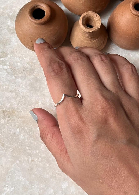 Trendy 925 sterling silver V chevron stack ring  