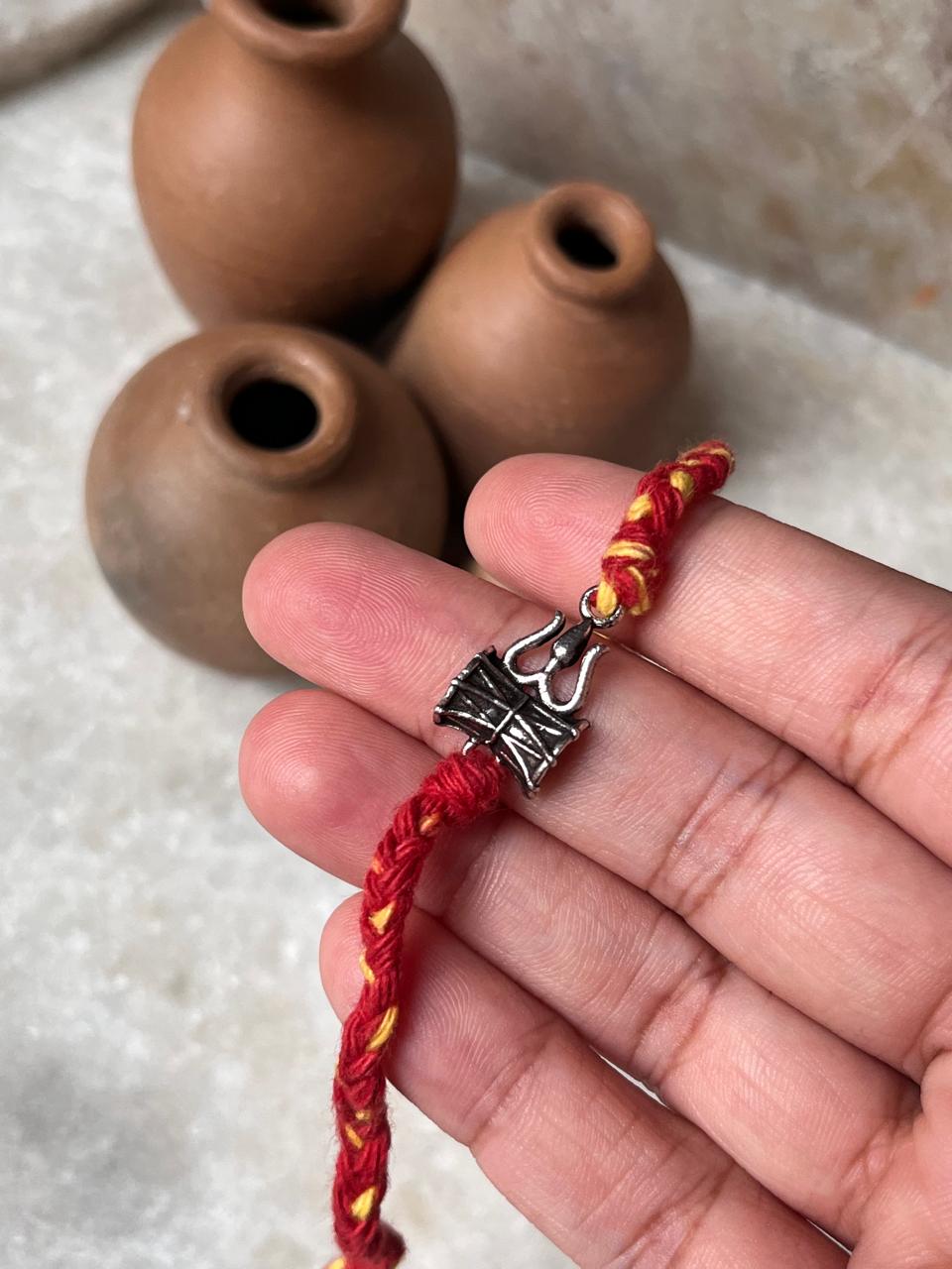 Eco-Friendly Reusable Handcrafted Silver Rakhi with Trishul Damru