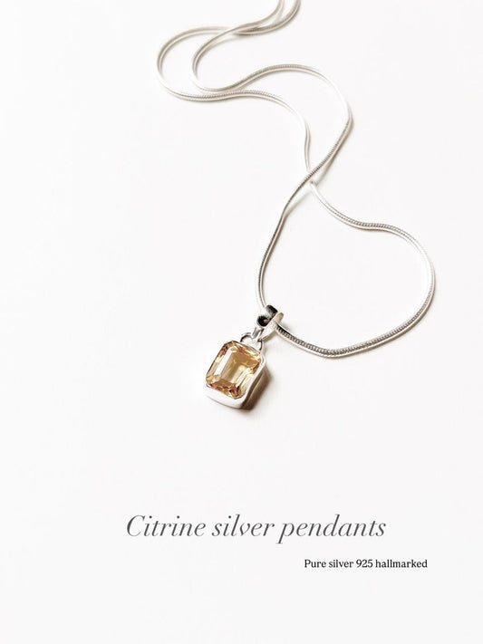 Citrine Rectangle 925 Sterling Silver Unisex Pendant