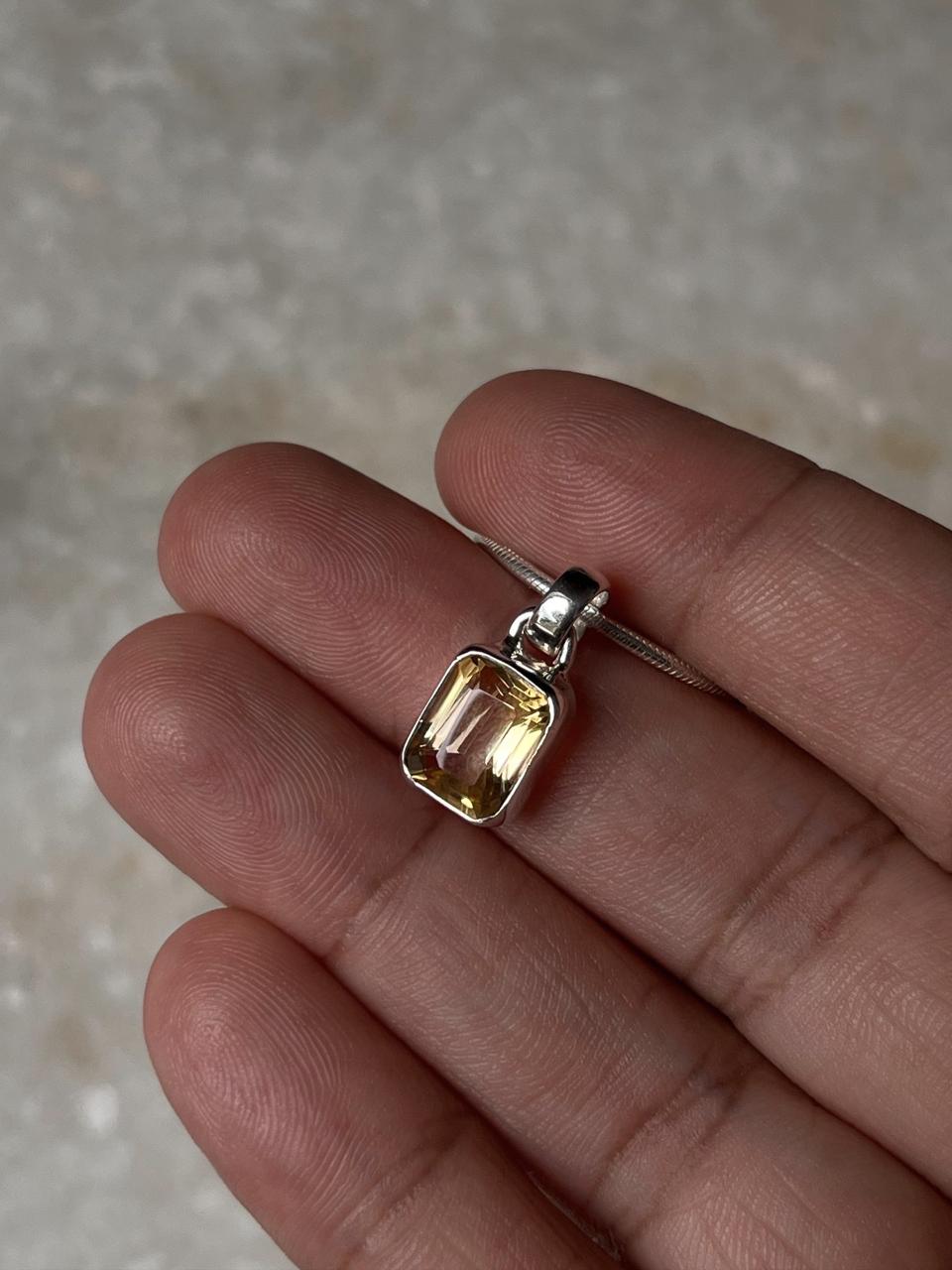 Citrine Rectangle 925 Sterling Silver Unisex Pendant