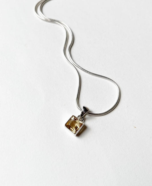 Citrine Square Cut 925 Sterling Silver Unisex Pendant