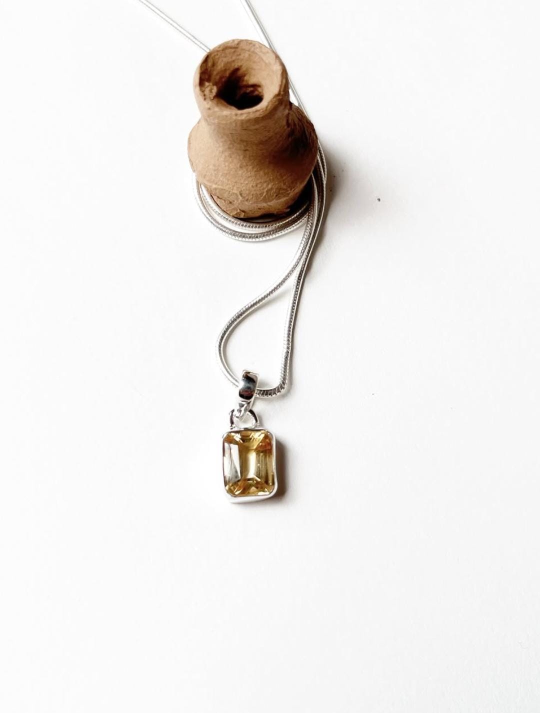 Citrine Rectangle 925 Sterling Silver Unisex Pendant