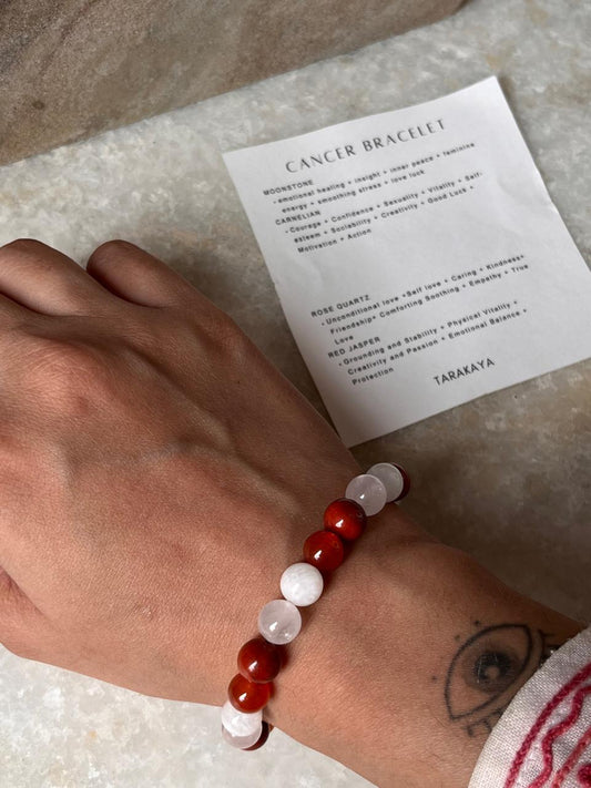 Cancer zodiac bracelet with single healing crystal  