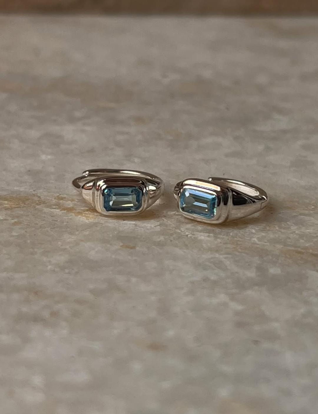 Blue Topaz Huggies 925 Sterling Silver Earrings