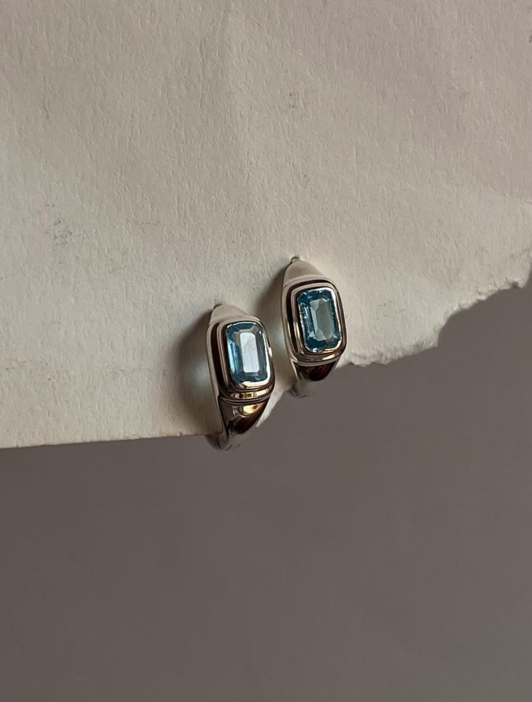 Blue Topaz Huggies 925 Sterling Silver Earrings