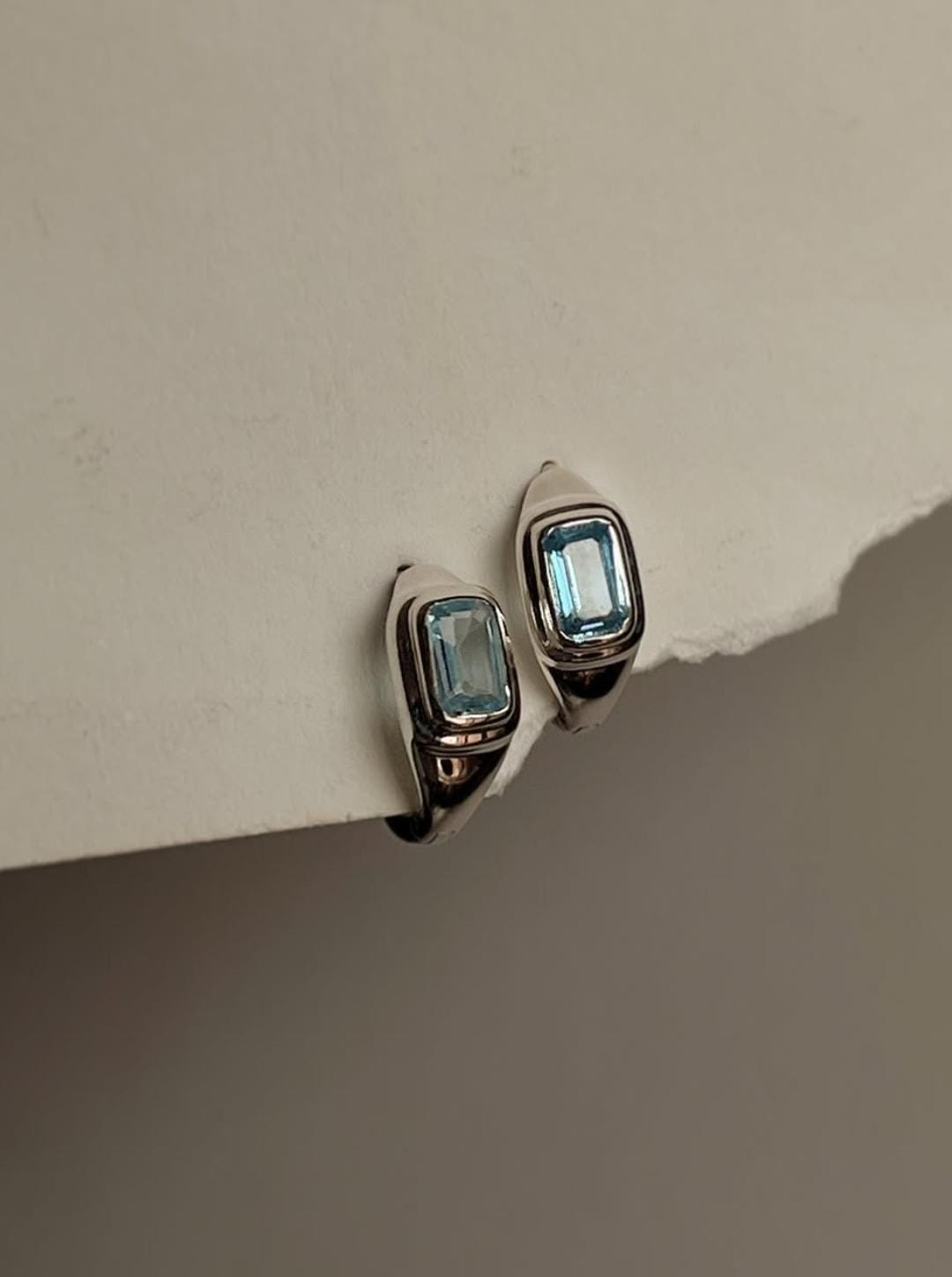 Blue Topaz Huggies 925 Sterling Silver Earrings