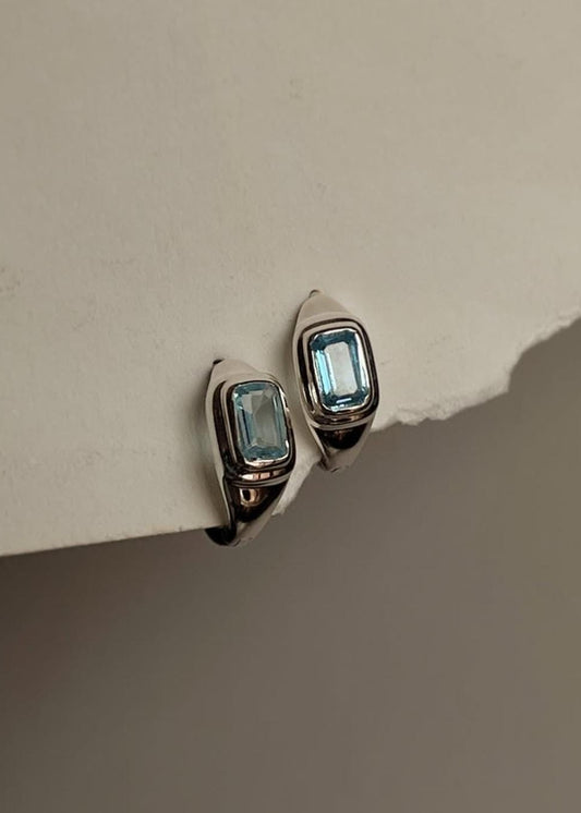 Elegant 925 sterling silver Blue Topaz small hoop earrings  