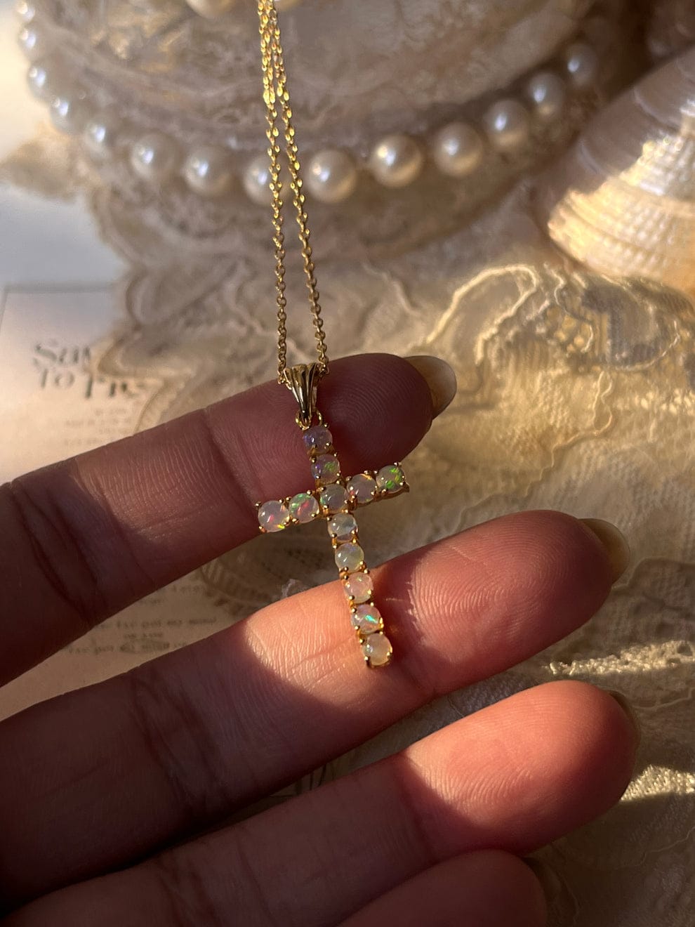 Gold Vermeil Natural Ethiopian Opal Cross 925 Sterling Silver Pendant