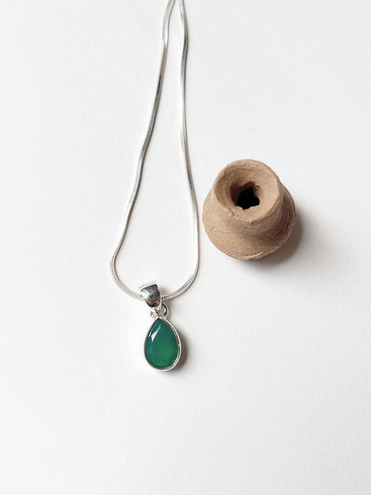 Green Onyx Pear/ Drop Cut 925 Sterling Silver Pendant