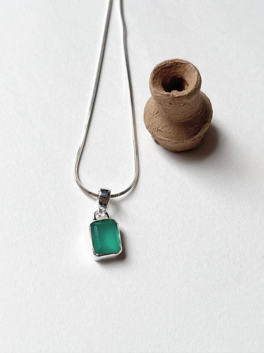 Green Onyx Rectangle Pendant in 925 Sterling Silver  