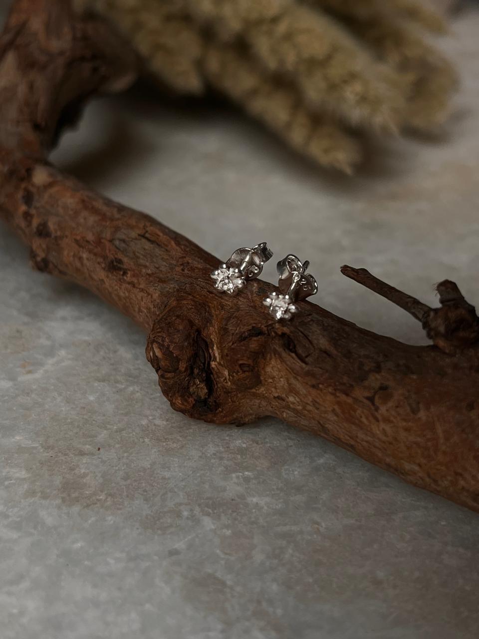 White Topaz Flower Stud Earrings in 925 Sterling Silver  