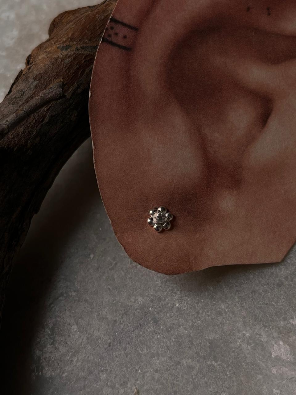 Tiny Flower Shaped White Topaz Studs in Silver  