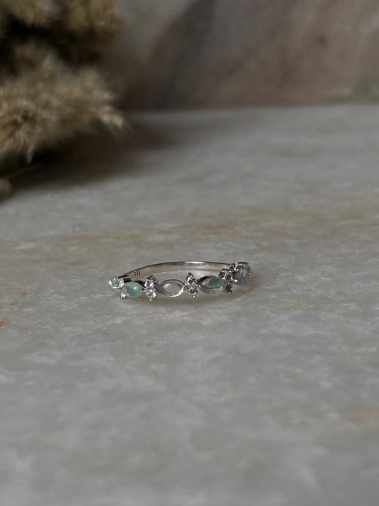 Natural Ethiopian Opal & White Topaz Eternity Band 925 Sterling Silver Ring