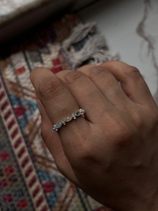 Natural Ethiopian Opal & White Topaz Eternity Band 925 Sterling Silver Ring