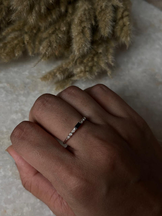 Black Spinel & White Topaz Twilight Stack 925 Sterling Silver Ring