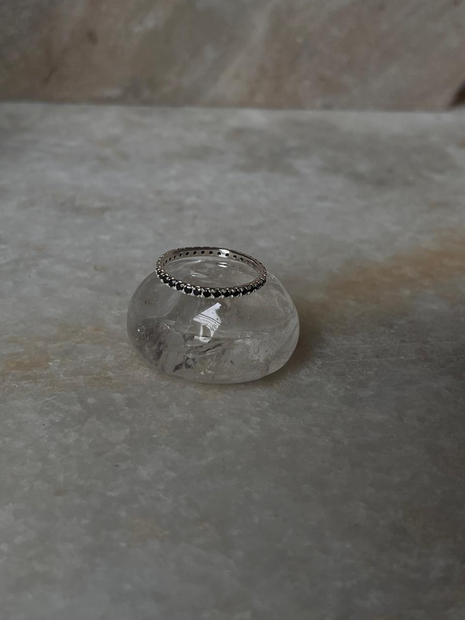 Black Spinel Eternity Stack Band 925 Sterling Silver Ring