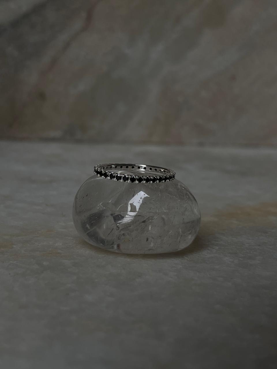 Black Spinel Eternity Stack Band 925 Sterling Silver Ring