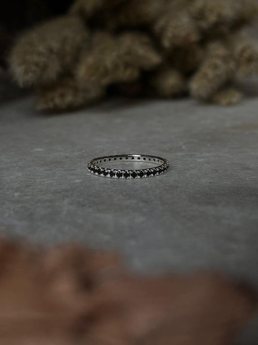 Black Spinel Eternity Stack Band 925 Sterling Silver Ring