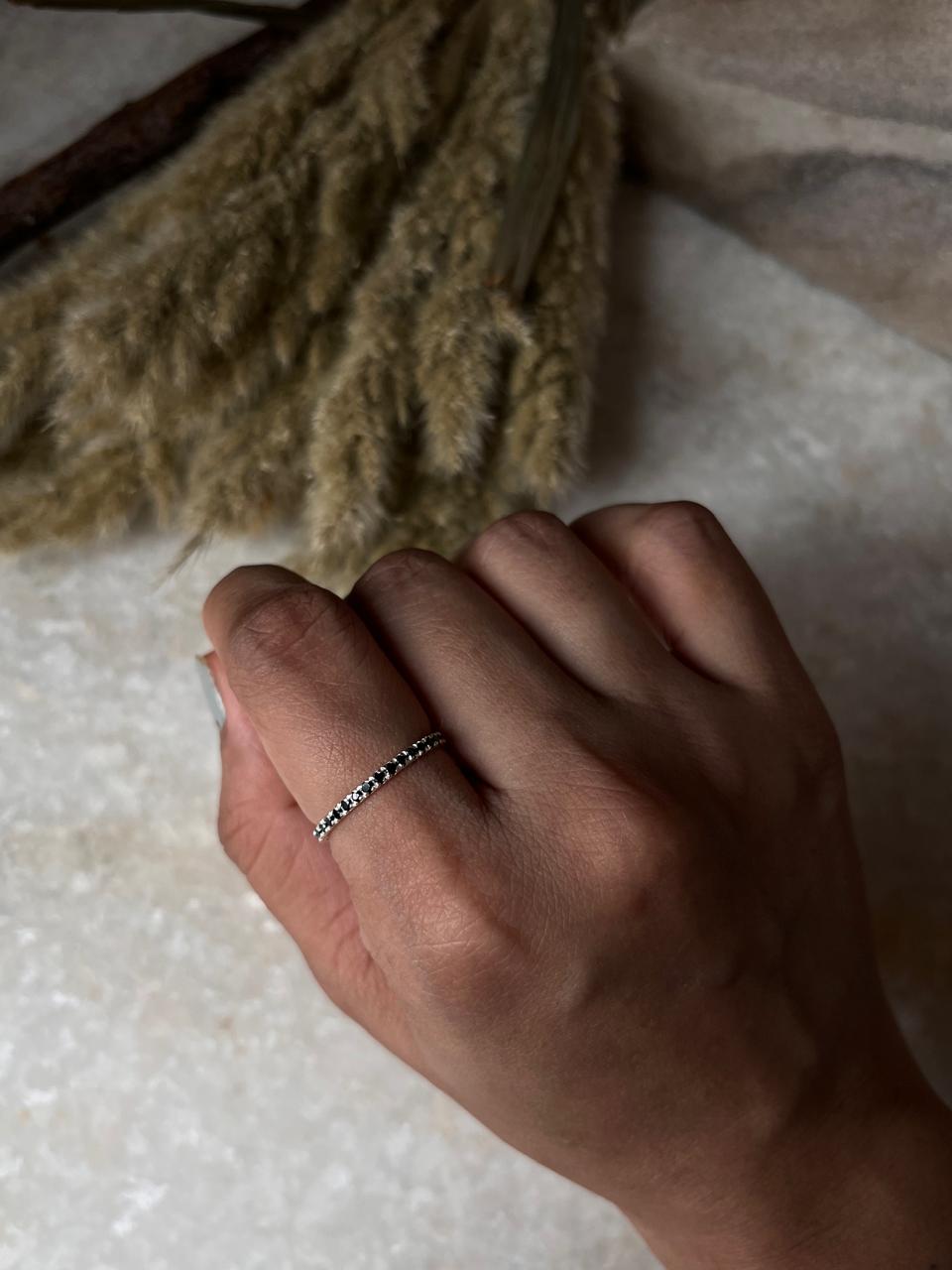 Black Spinel Eternity Stack Band 925 Sterling Silver Ring