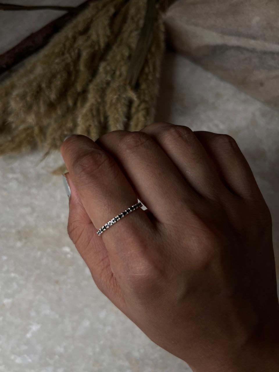 Black Spinel Eternity Stack Band 925 Sterling Silver Ring
