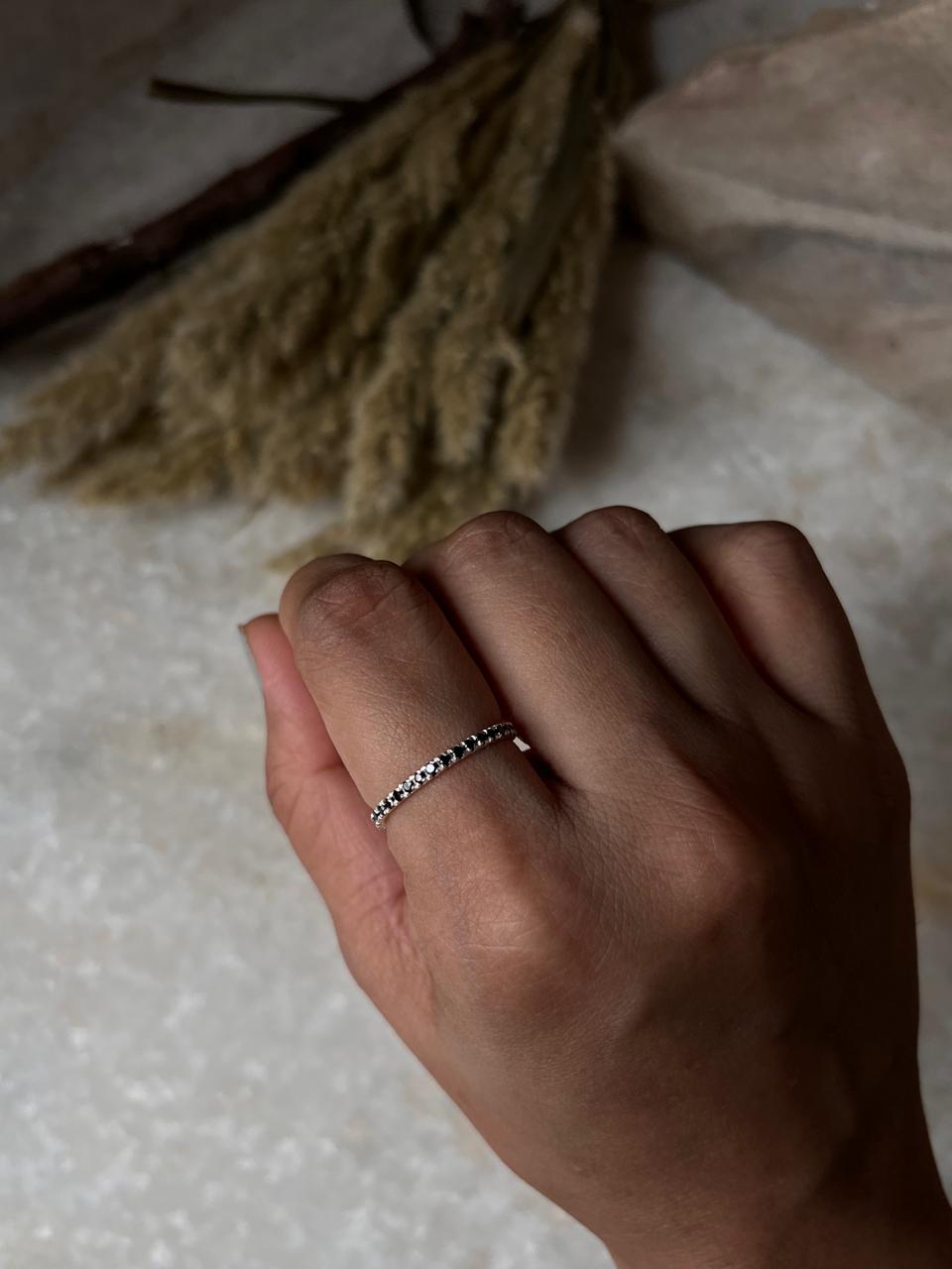 Black Spinel Eternity Stack Band 925 Sterling Silver Ring
