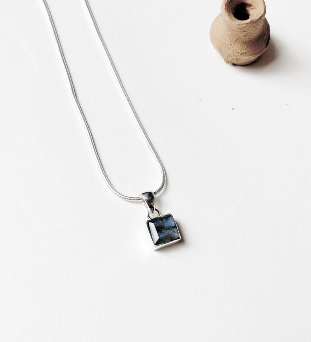 Labradorite Square Cut 925 Sterling Silver Unisex Pendant