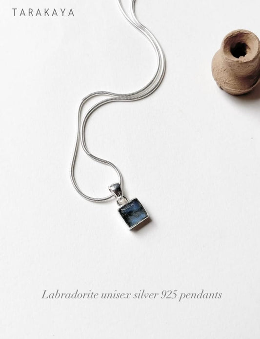 Labradorite Square Cut 925 Sterling Silver Pendant