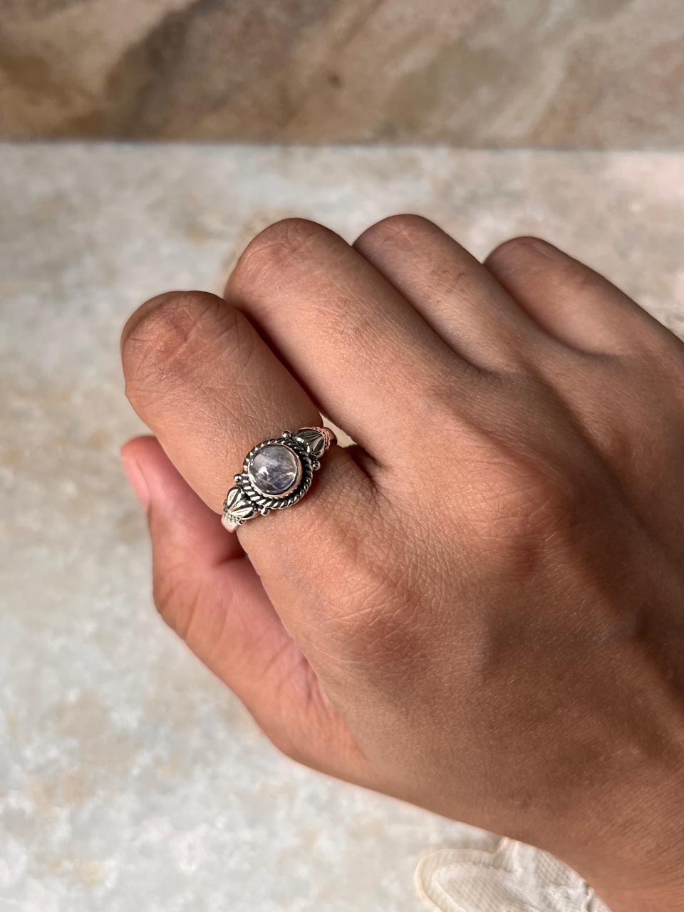Moonstone Round Boho 925 Sterling Silver Ring