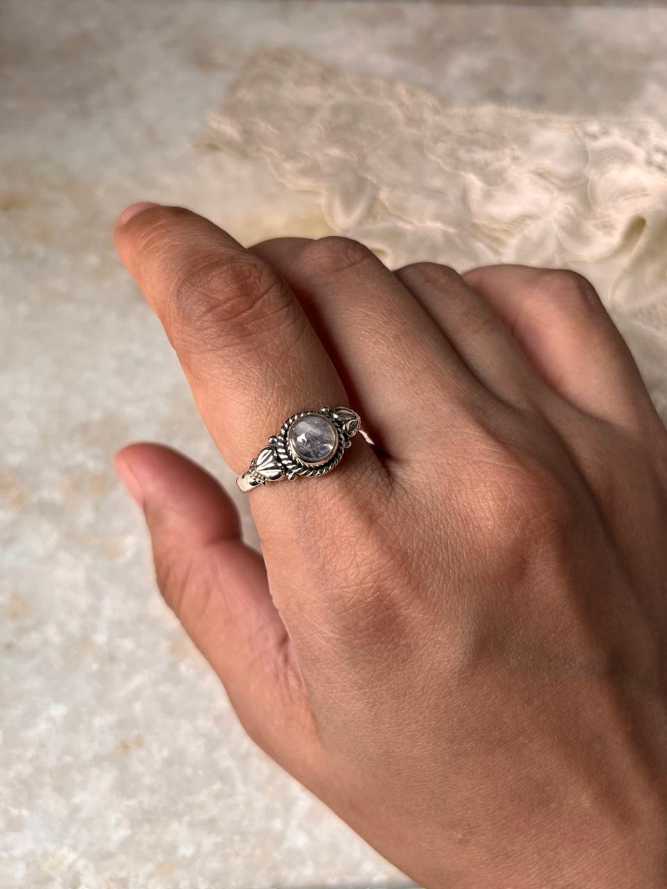 Moonstone Round Boho 925 Sterling Silver Ring