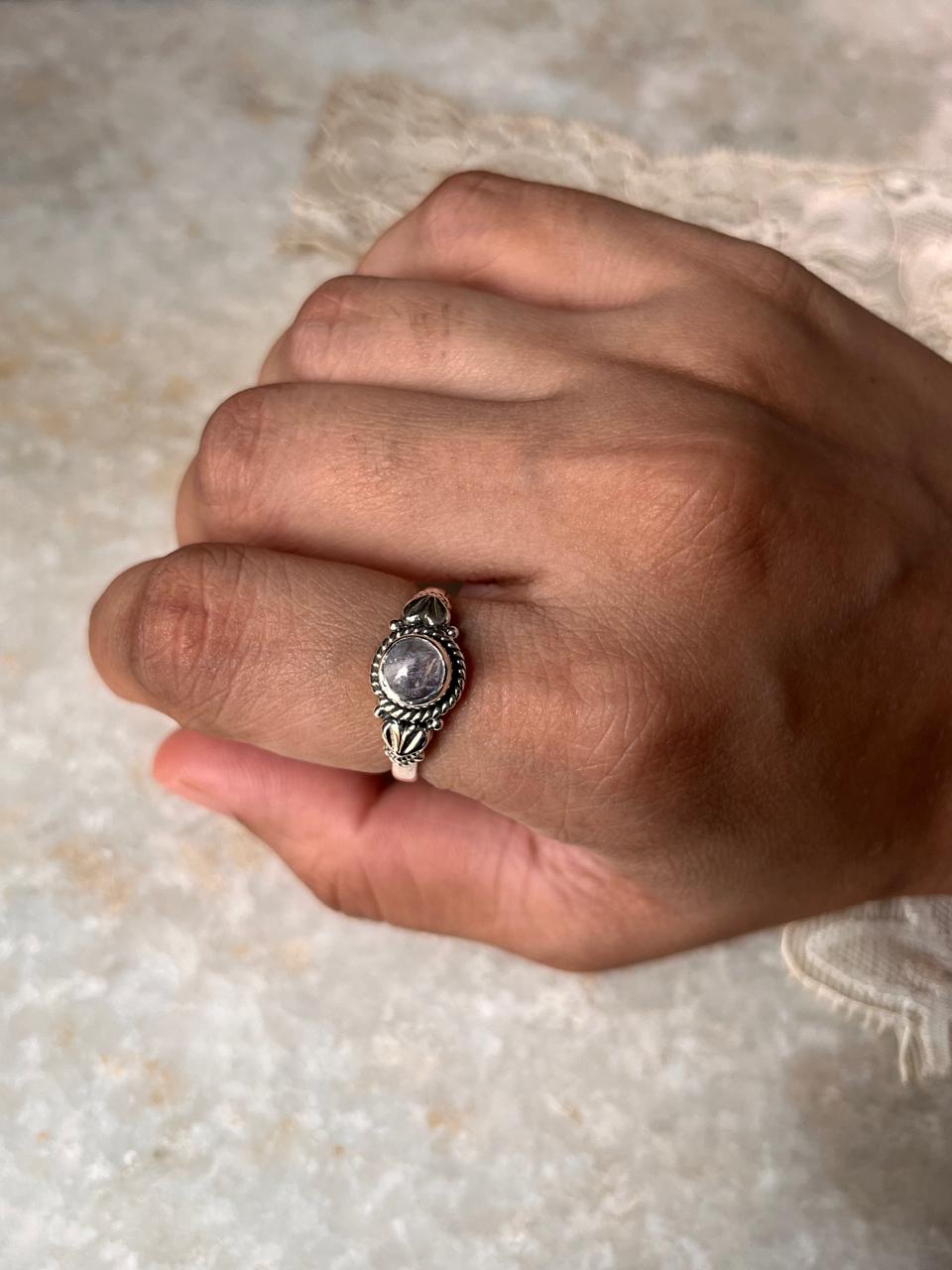 Moonstone Round Boho 925 Sterling Silver Ring