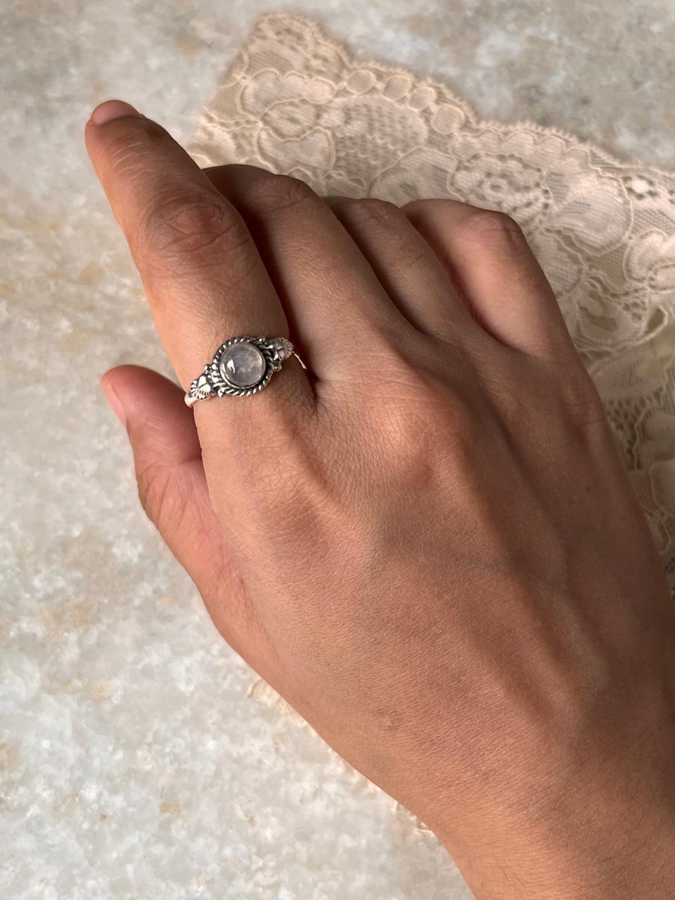 Moonstone Round Boho 925 Sterling Silver Ring