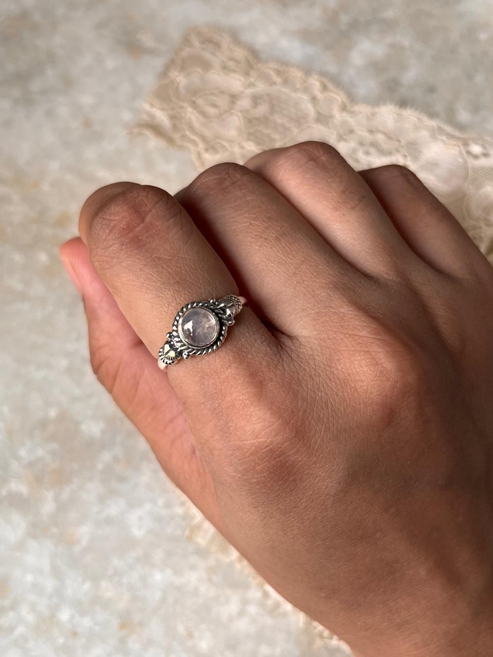 Moonstone Round Boho 925 Sterling Silver Ring