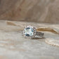 Blue Topaz & White Topaz Cushion Cut Vintage Solitaire 925 Sterling Silver Ring