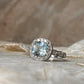 Blue Topaz & White Topaz Cushion Cut Vintage Solitaire 925 Sterling Silver Ring